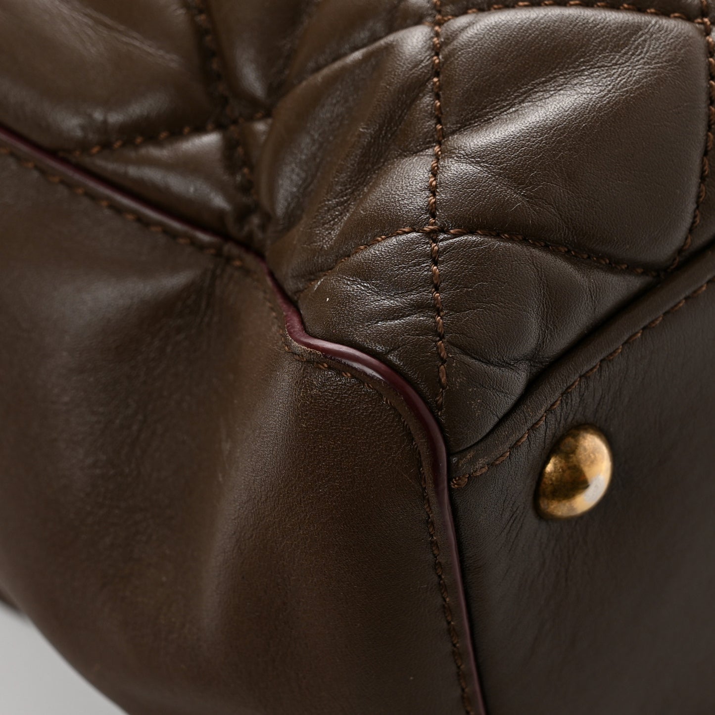 Calfskin Quilted Perfect Edge Tote Brown
