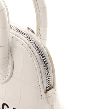 Balenciaga Calfskin Logo Crocodile Embossed Mini Ville Top Handle Bag White Black 13 of 18