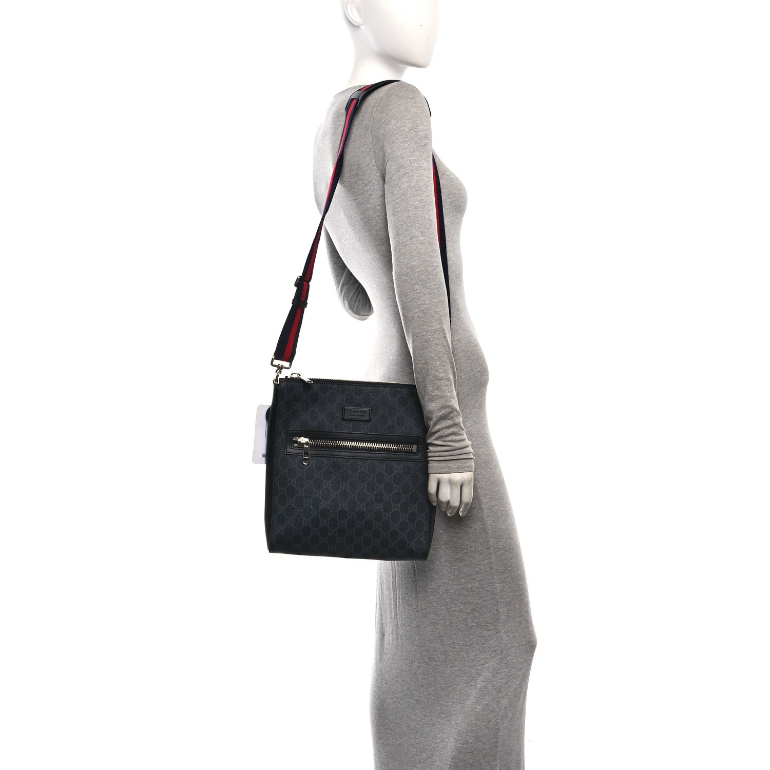 Gucci GG Supreme Monogram Appia Calfskin Web Flat Messenger Bag Black Grey 2 of 10