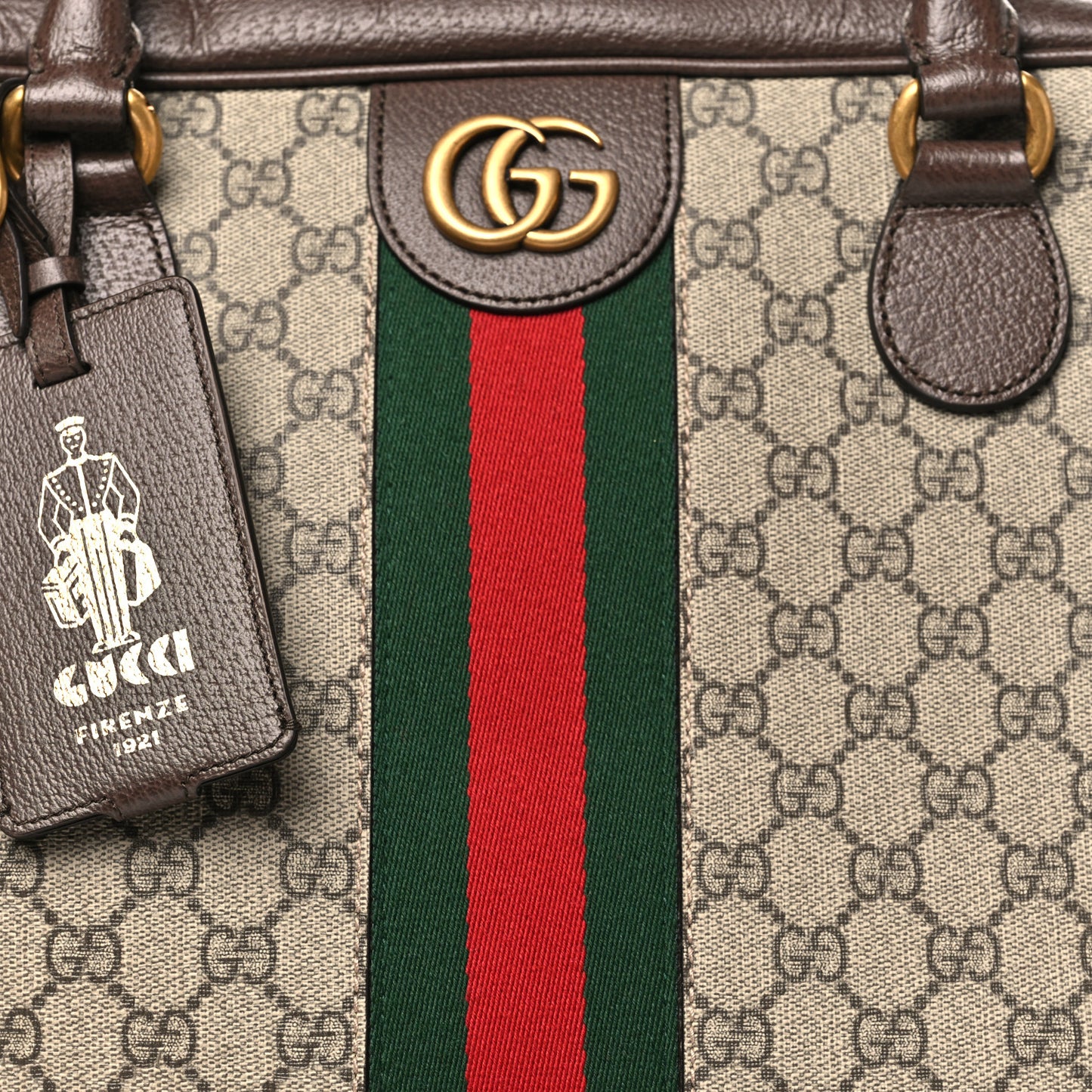 GG Supreme Monogram Textured Dollar Calfskin Web Large Savoy Bowling Bag Beige Ebony New Acero