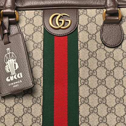 Gucci GG Supreme Monogram Textured Dollar Calfskin Web Large Savoy Bowling Bag Beige Ebony New Acero 7 of 9