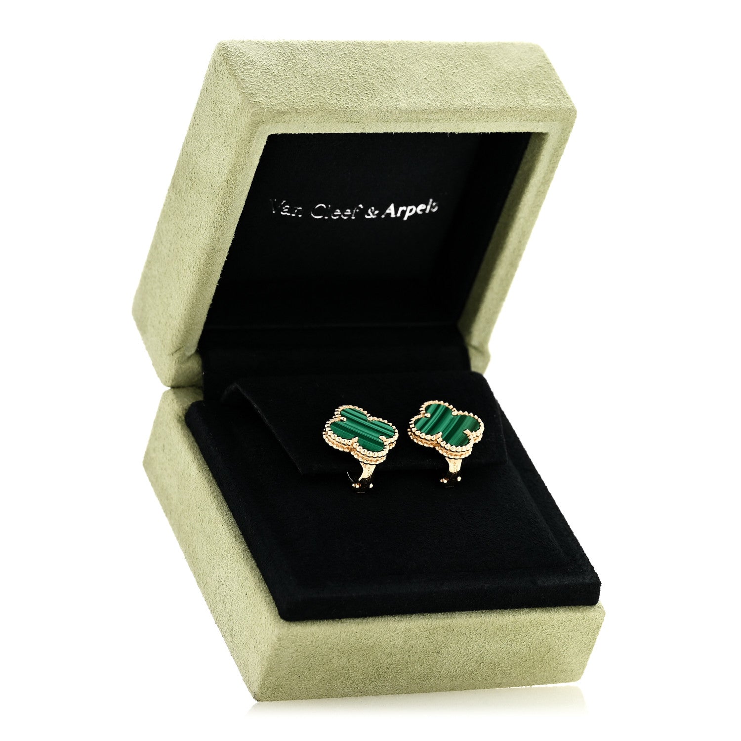 Van Cleef & Arpels 18K Yellow Gold Malachite Vintage Alhambra Earrings 6 of 6