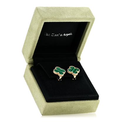 Van Cleef & Arpels 18K Yellow Gold Malachite Vintage Alhambra Earrings 6 of 6