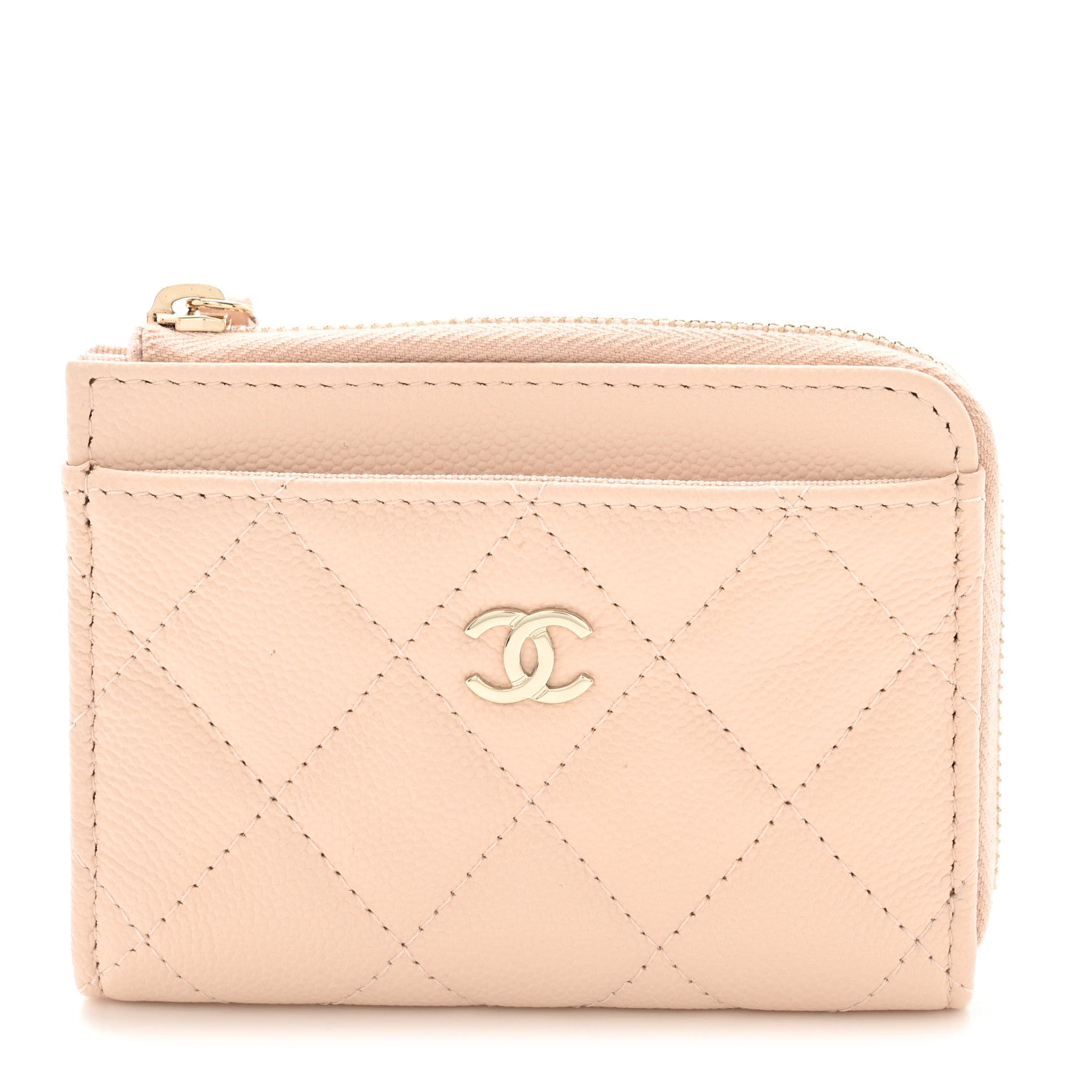 Chanel Caviar Quilted CC Zip Around Card Holder Beige 1 of 8