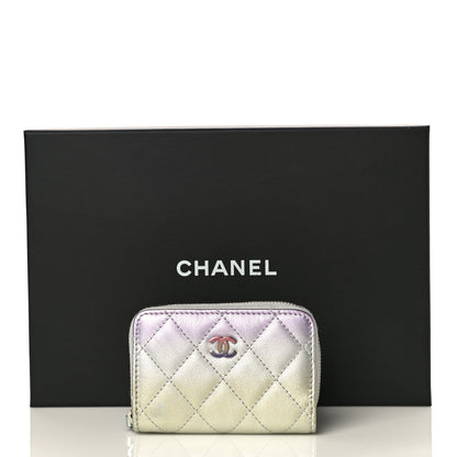 Chanel Gradient Metallic Calfskin Quilted Zip Around Coin Purse Wallet Silver Blue Yellow Purple 11 of 11