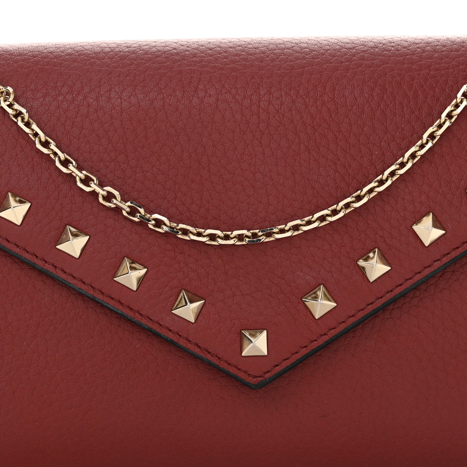 Valentino Garavani Pebbled Calfskin Rockstud Envelope Wallet on Chain Rubino 8 of 13