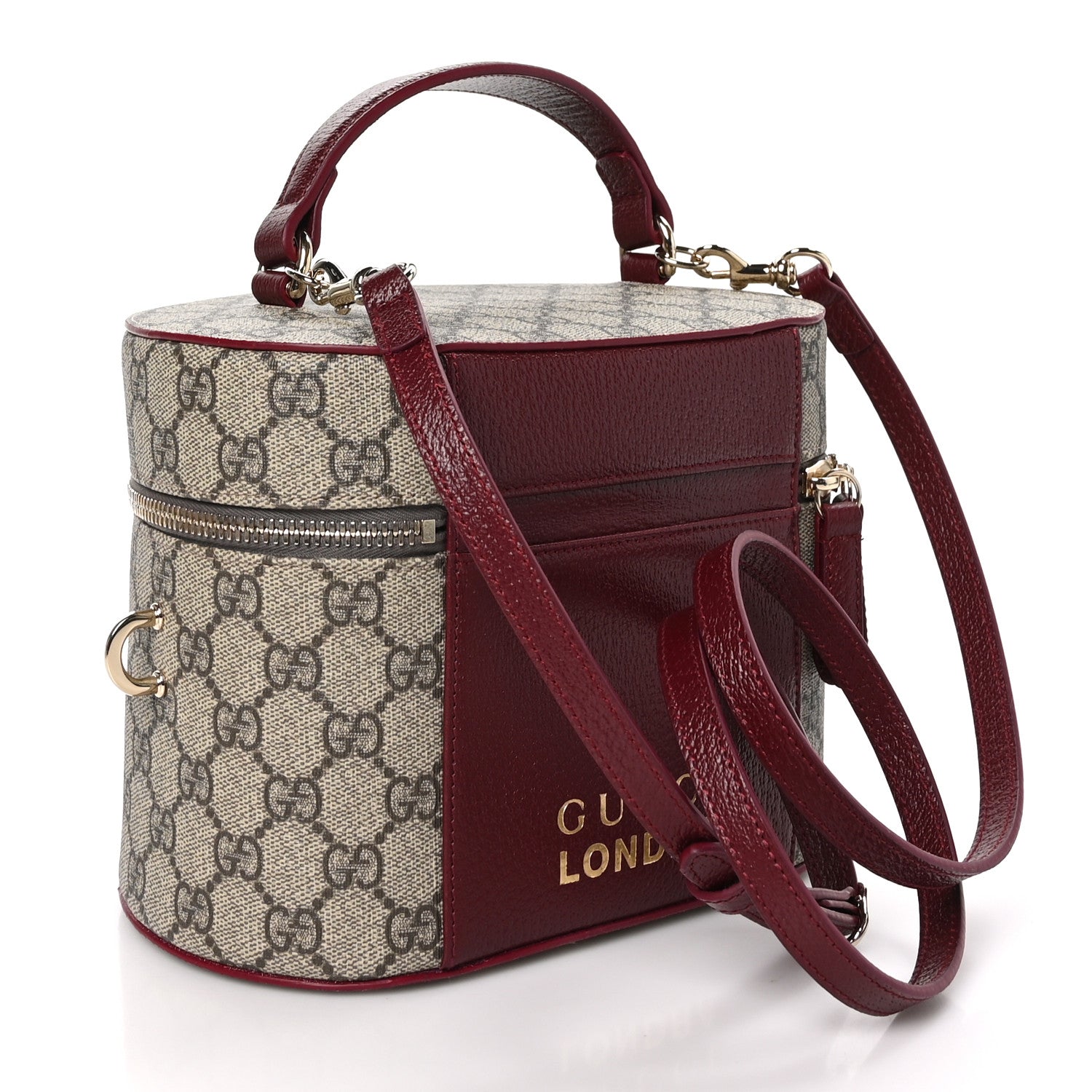 Gucci GG Supreme Monogram Ancora Calfskin Vanity Cosmetic Case Beige Ebony Rosso 3 of 10