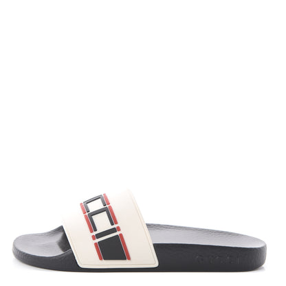 Gucci Rubber Stripe Womens Pool Slide Sandals 36 Ecru Poppy Black 1 of 6
