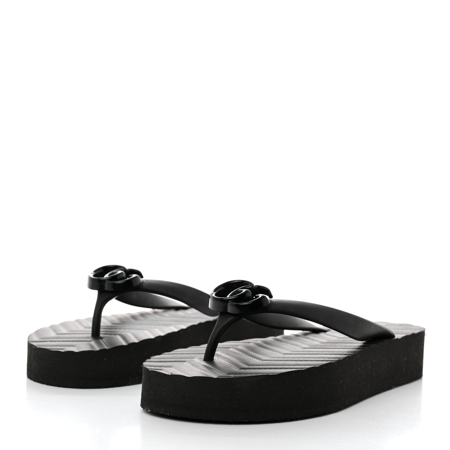 Rubber Chevron Womens GG Thong Sandals 38 38 Black