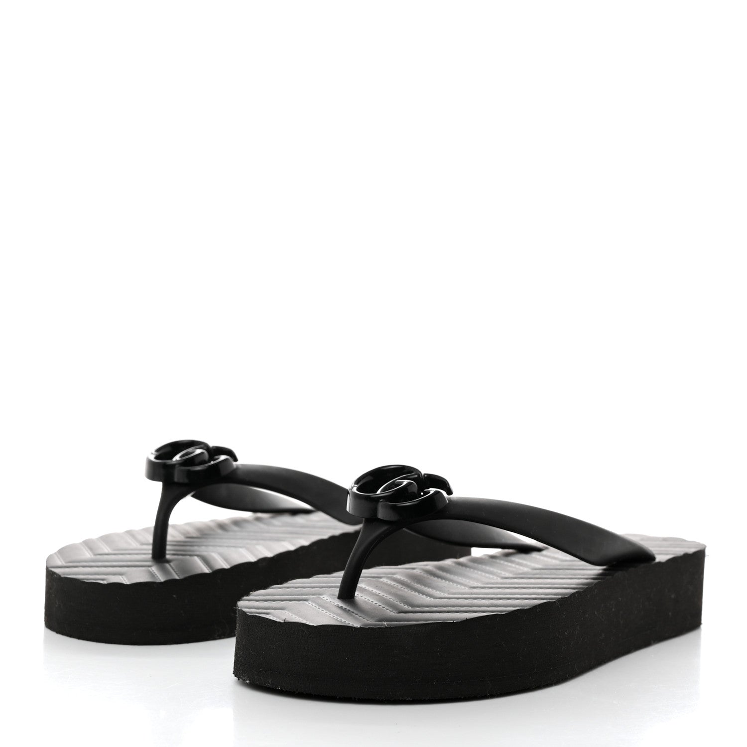 Gucci Rubber Chevron Womens GG Thong Sandals 38 38 Black 3 of 9