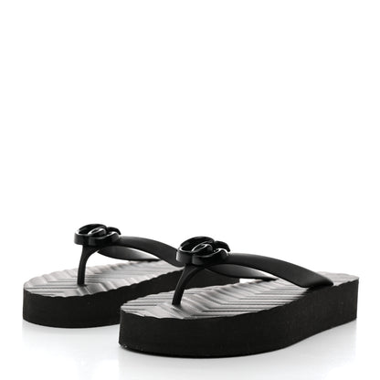 Gucci Rubber Chevron Womens GG Thong Sandals 38 38 Black 3 of 9