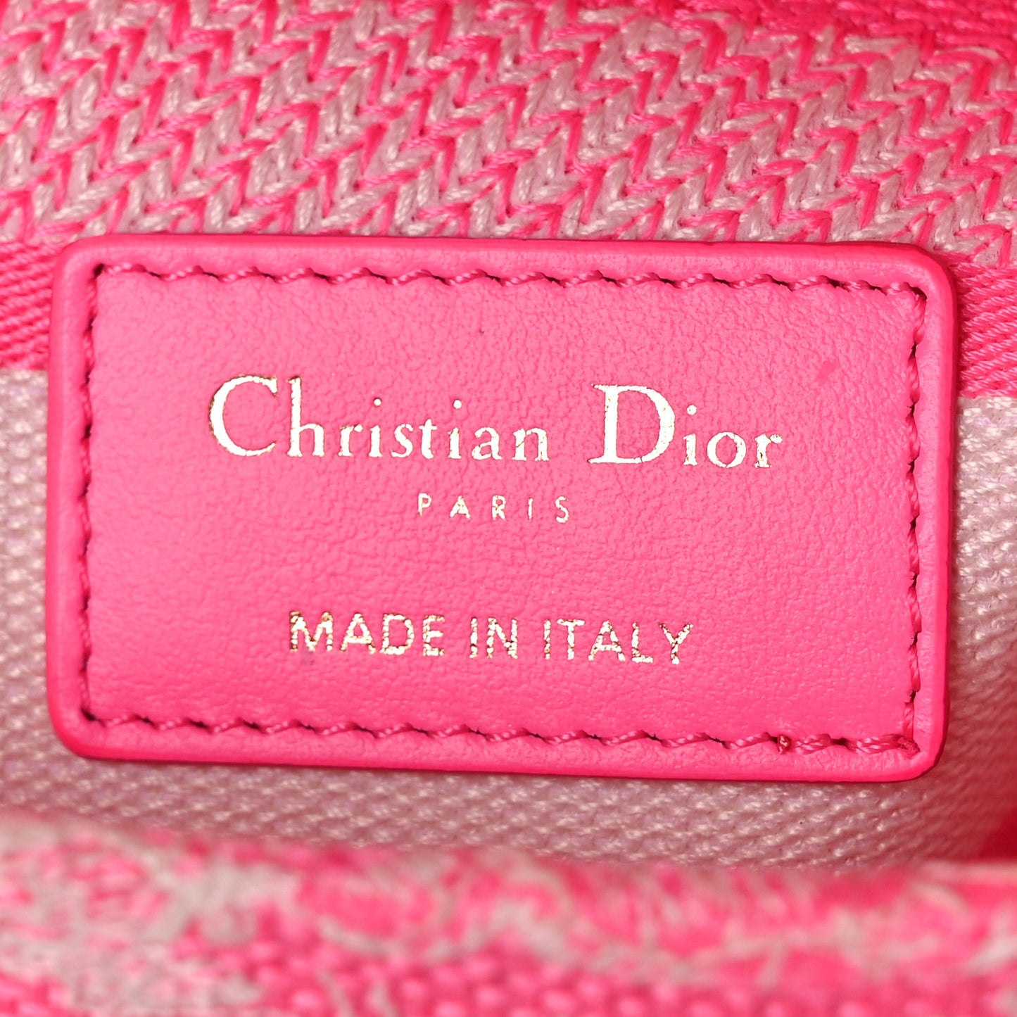 CHRISTIAN DIOR Canvas Toile De Jouy Reverse Embroidered Medium Lady D-Lite Fluorescent Pink