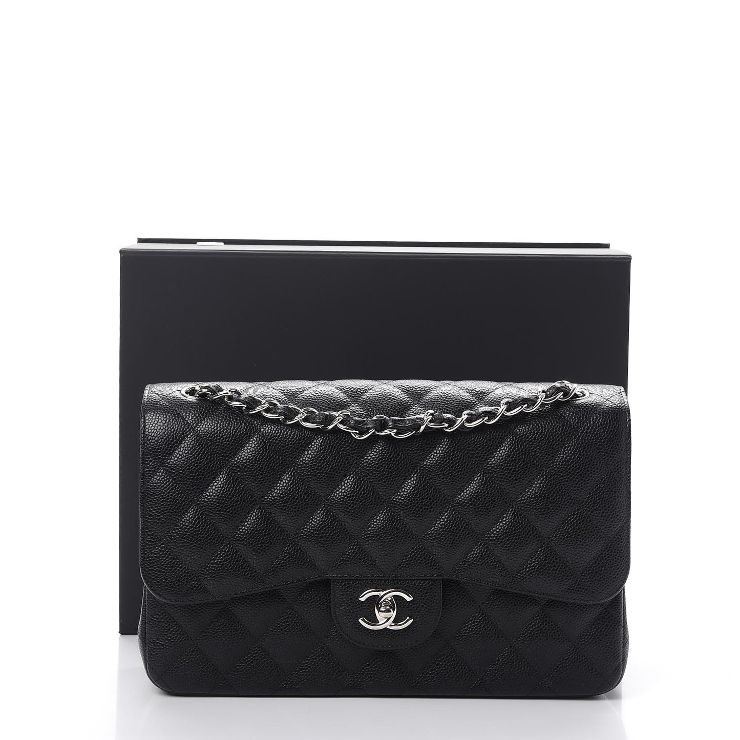 Caviar Quilted Jumbo Double Flap Black