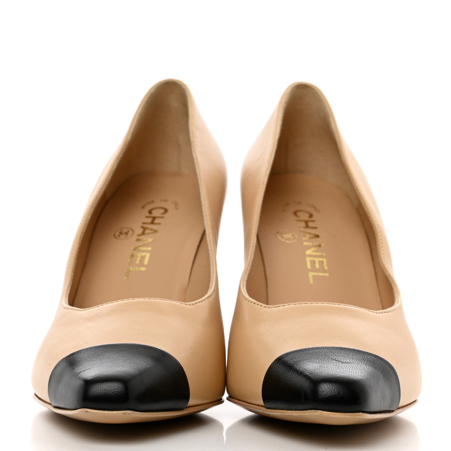 Lambskin Cap Toe Metal Heel Pumps 37.5 Beige Black