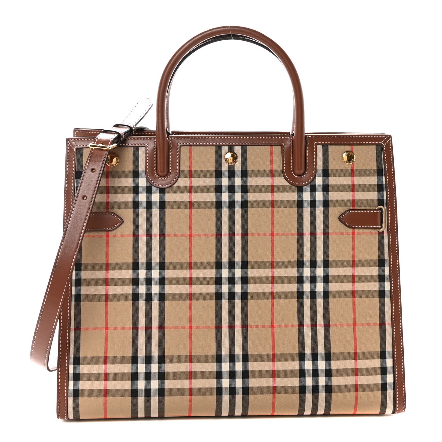 Calfskin Vintage Check Two Handle Title Bag Archive Beige