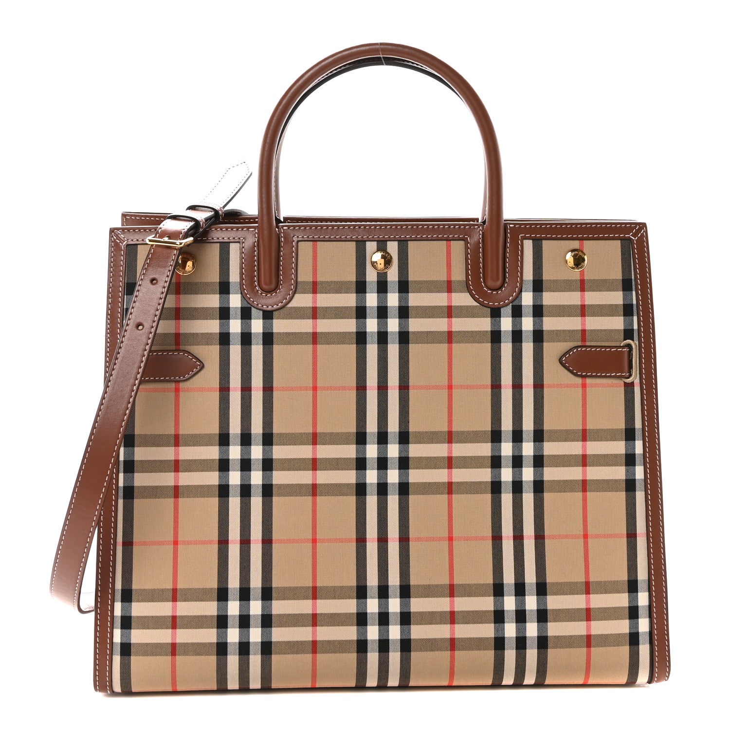 Burberry Calfskin Vintage Check Two Handle Title Bag Archive Beige 1 of 9