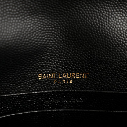 Saint Laurent Grain De Poudre Matelasse Chevron Monogram Envelope Chain Wallet Black 6 of 13