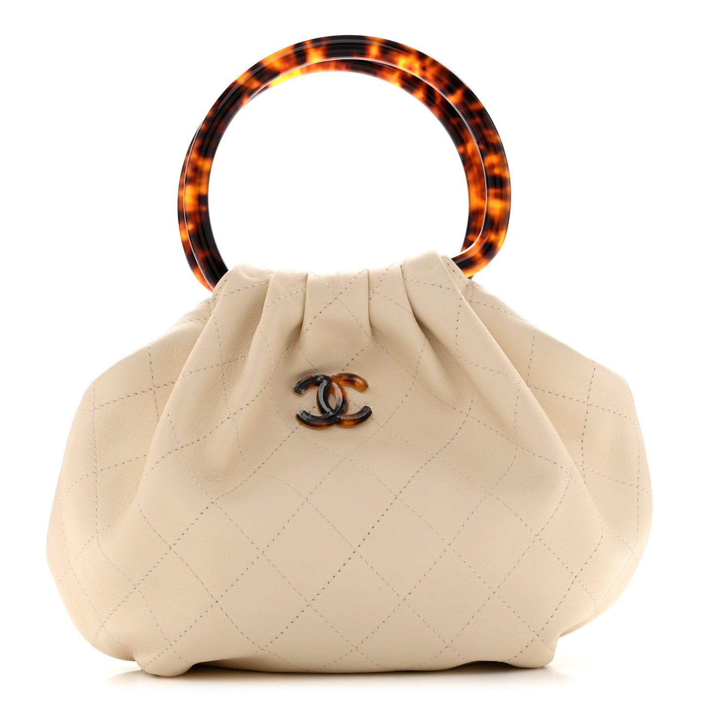 Lambskin Plexiglass Tortoise Shell Quilted Small Pouch Light Beige