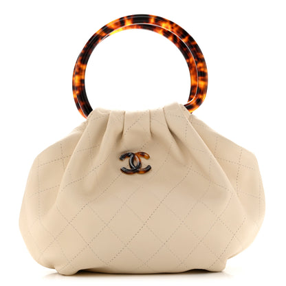 Chanel Lambskin Plexiglass Tortoise Shell Quilted Small Pouch Light Beige 1 of 10