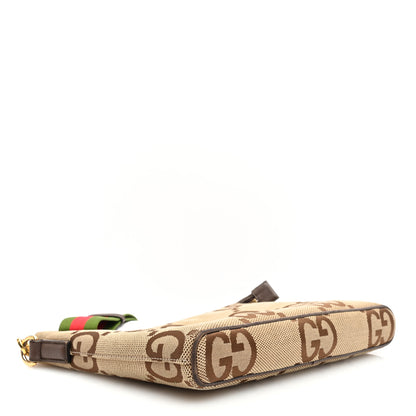 Gucci Monogram Jumbo GG Textured Dollar Calfskin Web Wristlet Messenger Bag Camel Ebony New Acero 4 of 10