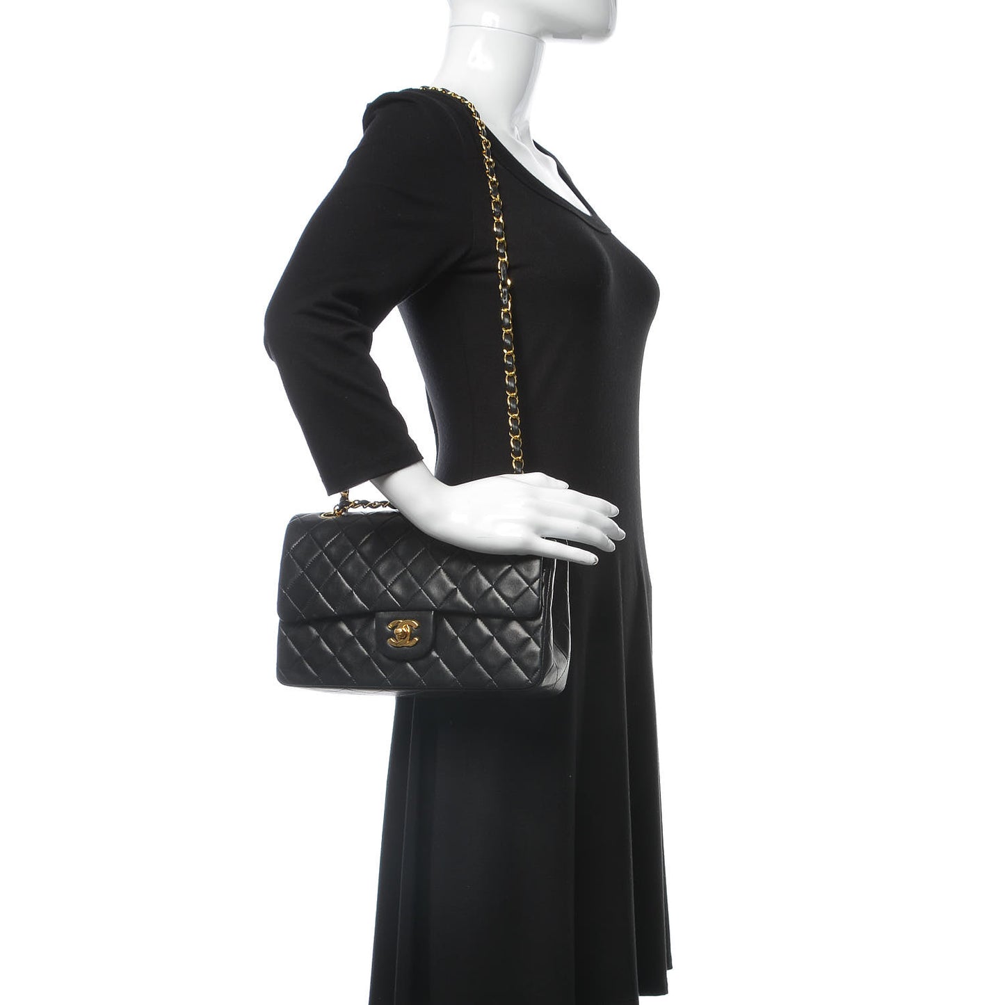 Lambskin Quilted Medium Double Flap Black