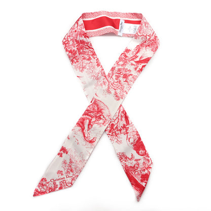 Christian Dior Silk Toile De Jouy Mitzah Scarf Red 1 of 3