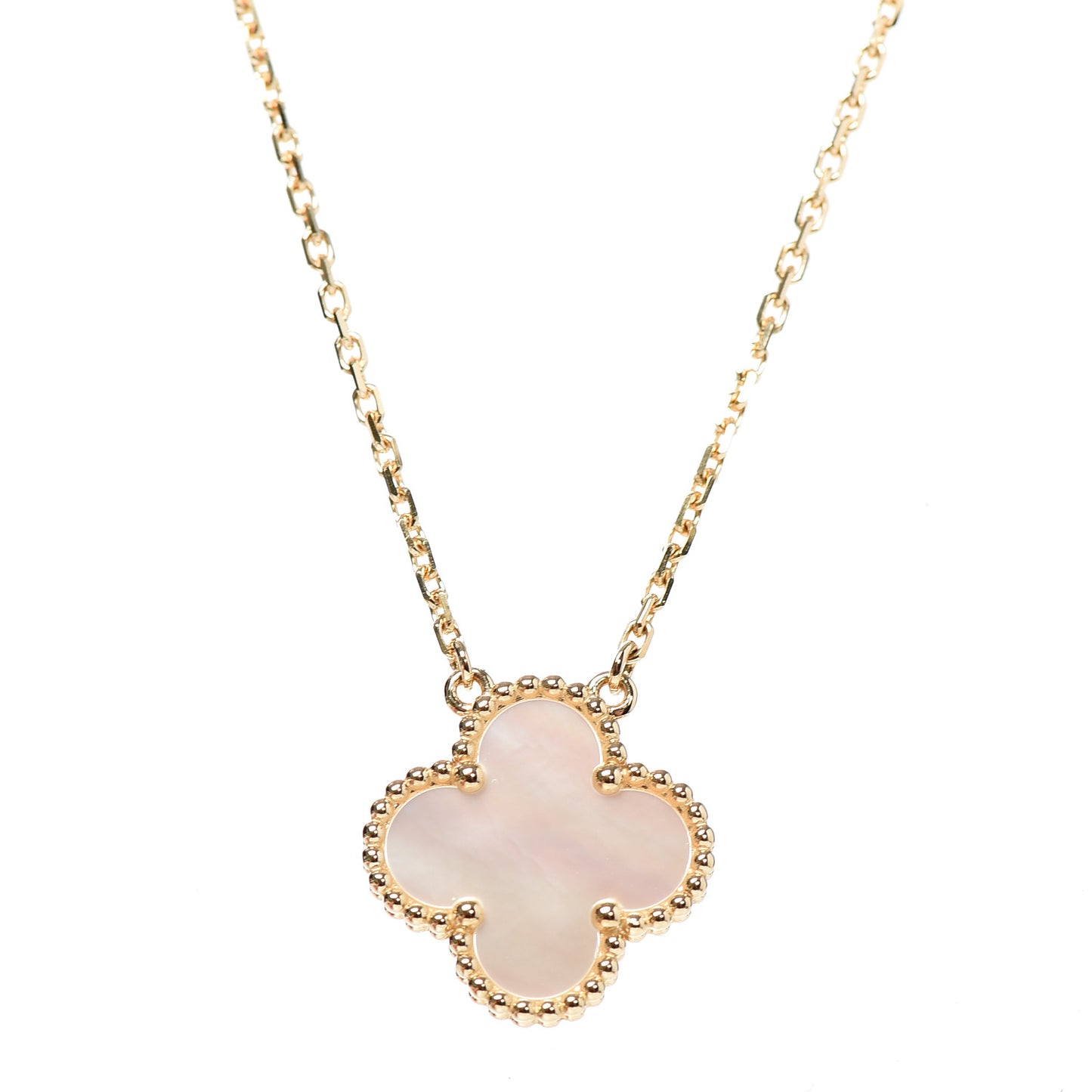 18K Yellow Gold Mother of Pearl Vintage Alhambra Pendant Necklace