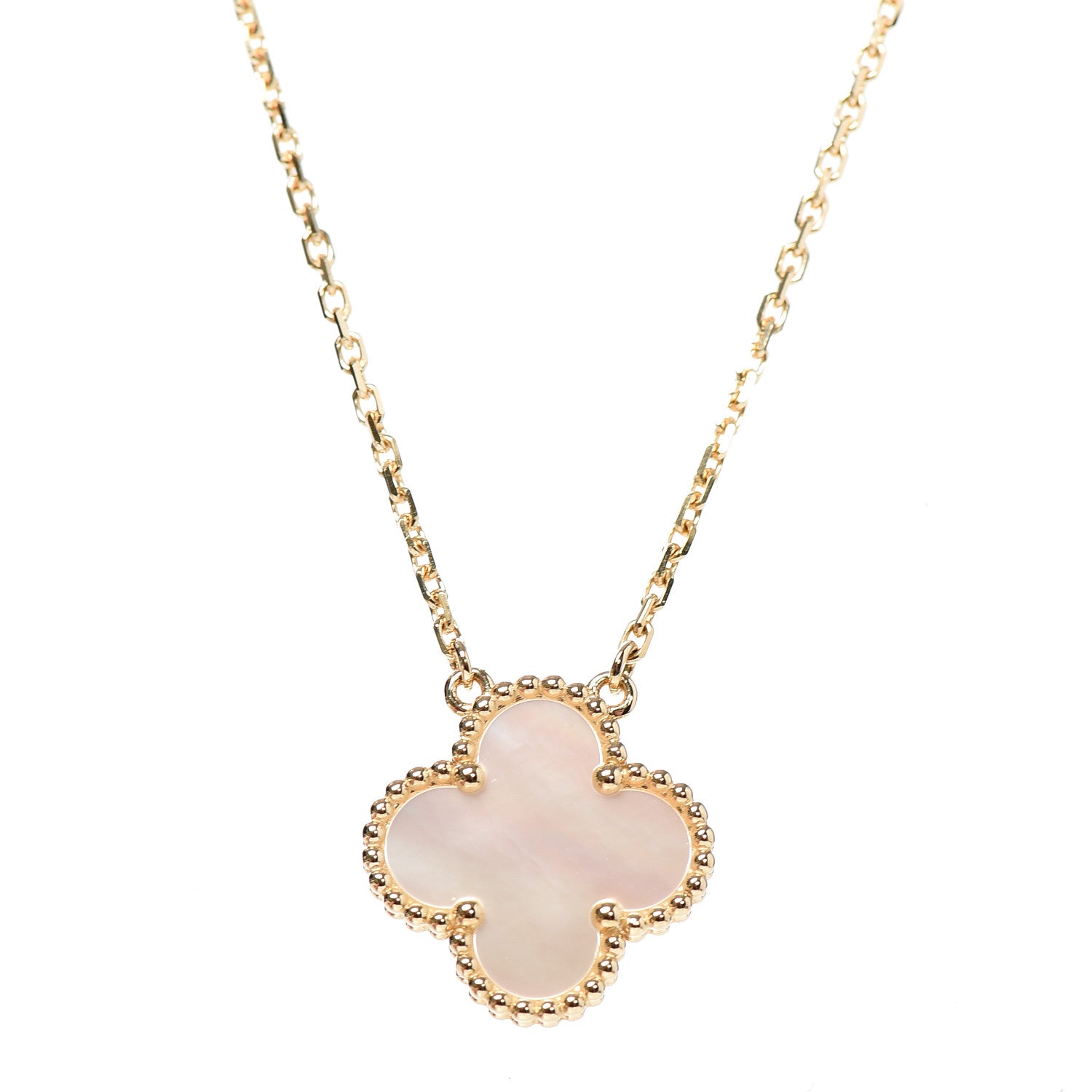 Van Cleef & Arpels 18K Yellow Gold Mother of Pearl Vintage Alhambra Pendant Necklace 4 of 5