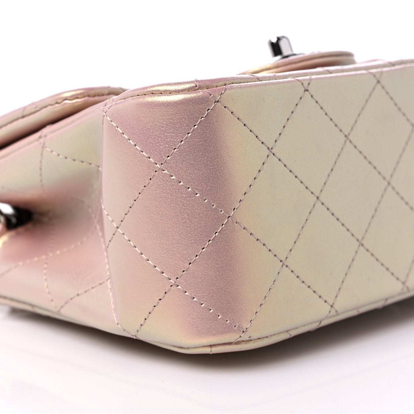 Iridescent Calfskin Quilted Mini Square Flap Pink