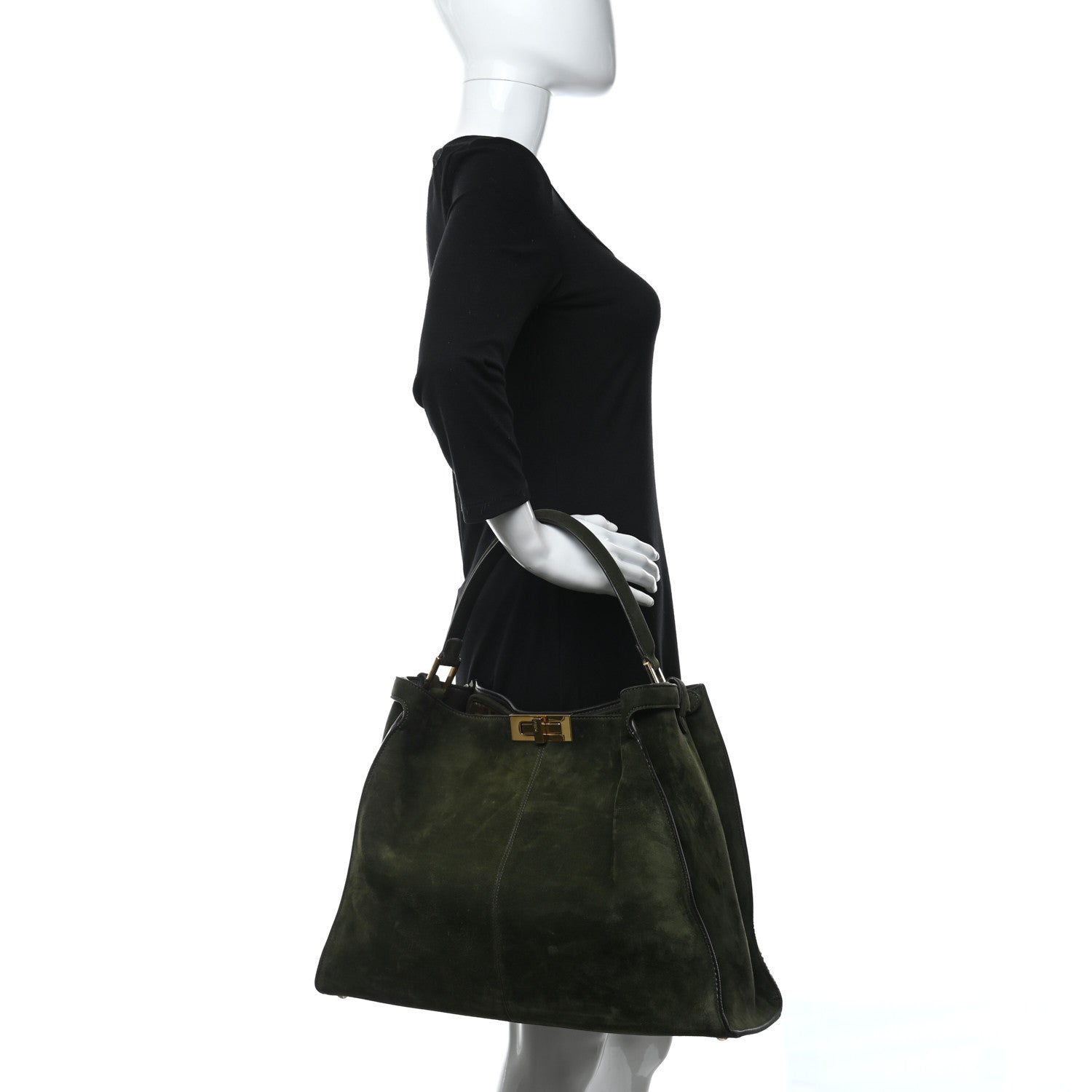 Fendi Camoscio Glazed Fabric FF 1974 Large Peekaboo X-Lite Amazzonia Mogano Panna 2 of 8