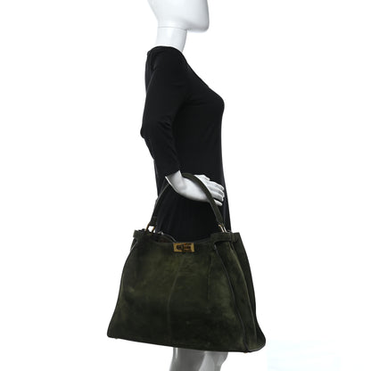 Fendi Camoscio Glazed Fabric FF 1974 Large Peekaboo X-Lite Amazzonia Mogano Panna 2 of 8