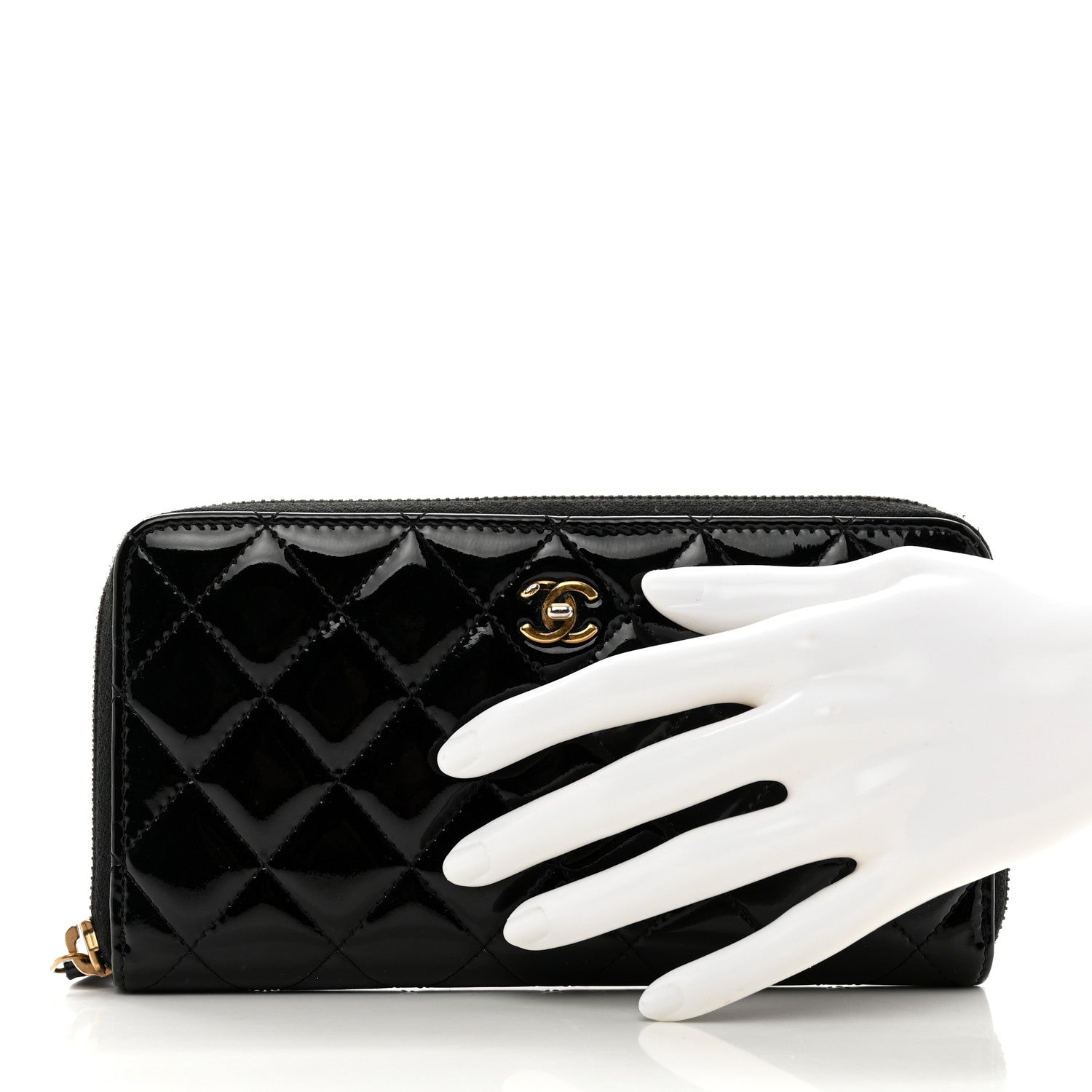 Chanel Patent Quilted Small Zip Around Wallet Black 2 of 10