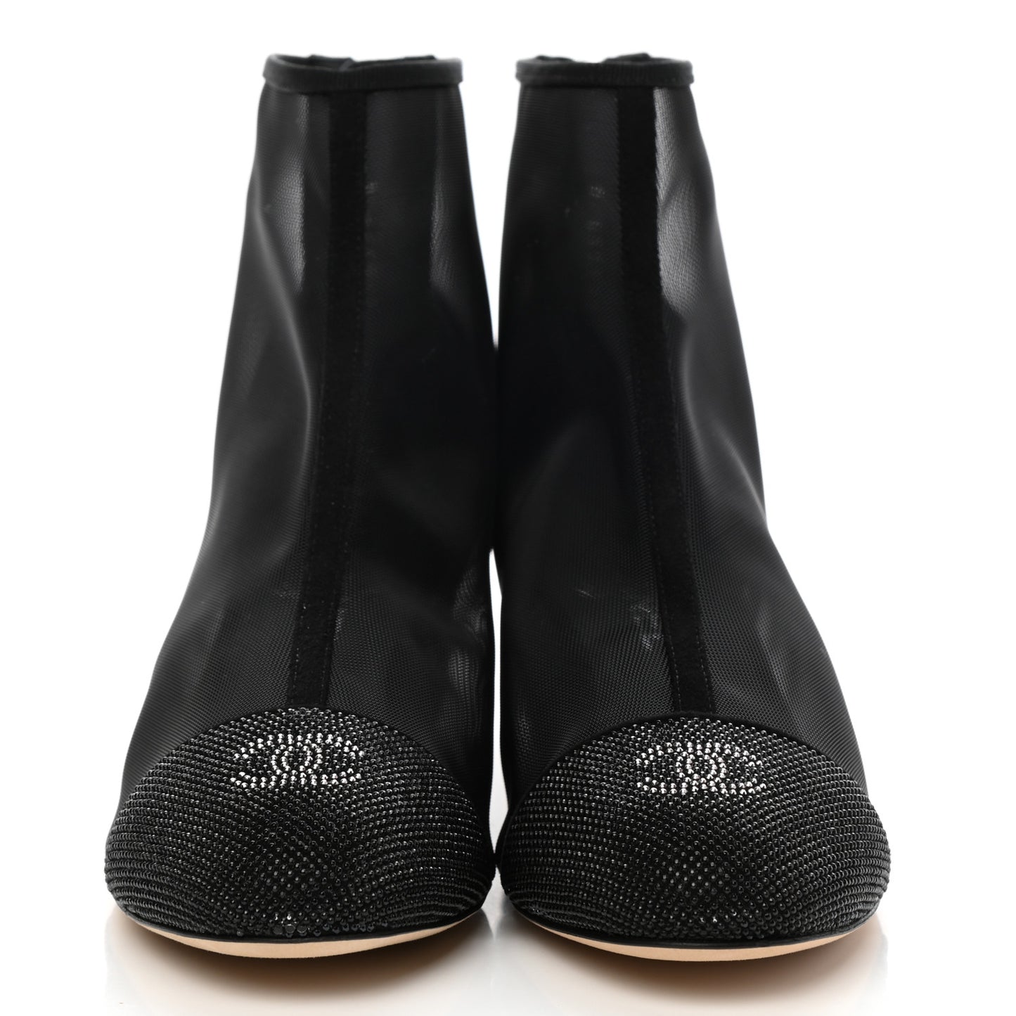 Mesh Suede Cap Toe Embellished Short Boots 40 Black