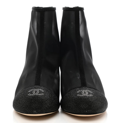 Chanel Mesh Suede Cap Toe Embellished Short Boots 40 Black 2 of 9
