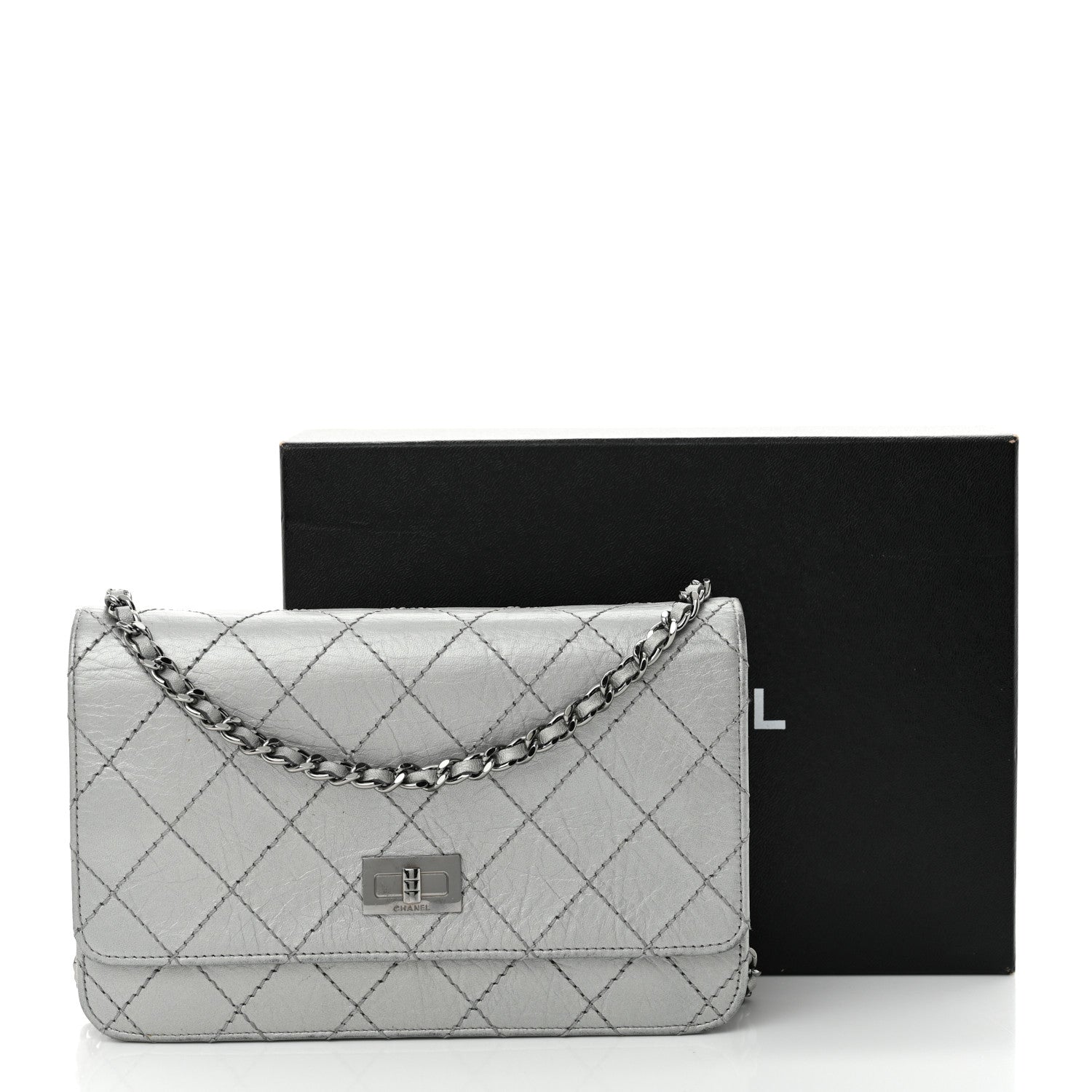 Chanel Metallic Aged Calfskin Quilted Reissue Wallet On Chain WOC Silver 15 of 15