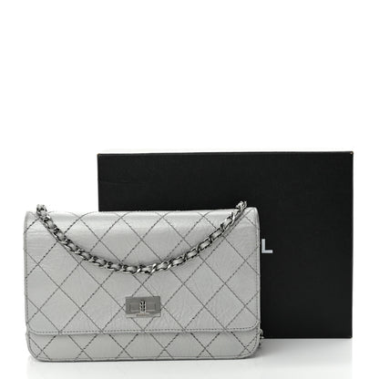 Chanel Metallic Aged Calfskin Quilted Reissue Wallet On Chain WOC Silver 15 of 15