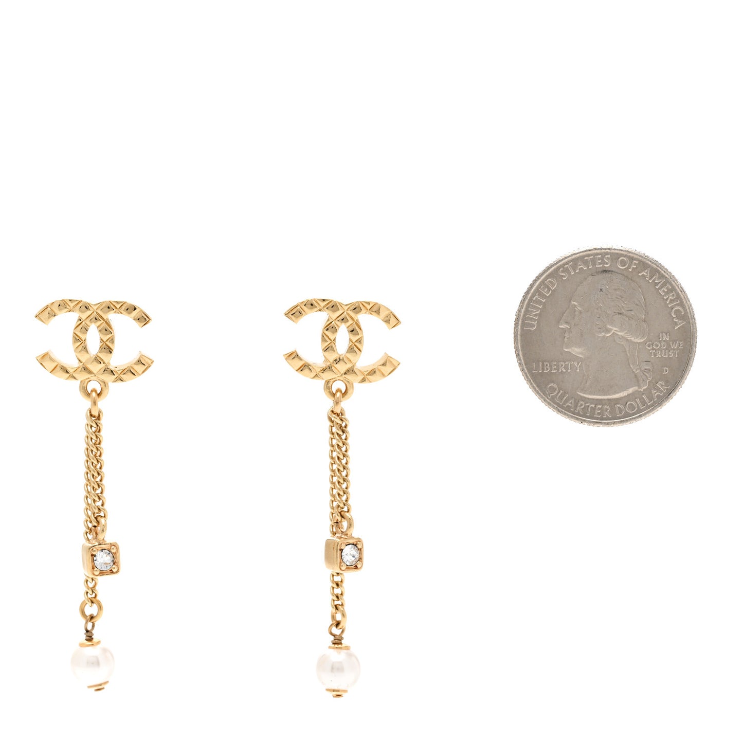 Pearl Crystal CC Chain Drop Earrings Gold