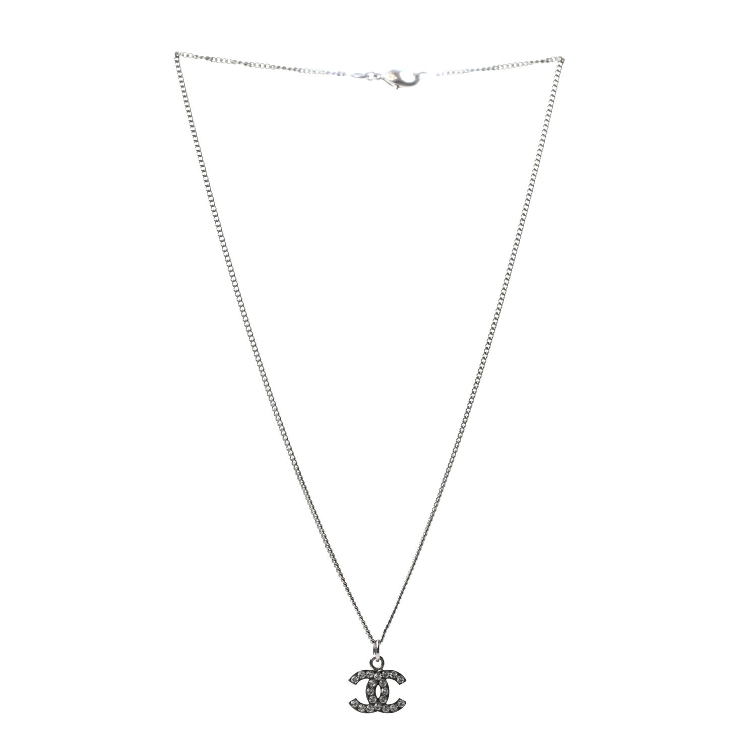 Chanel Crystal Timeless CC Necklace Silver 3 of 5