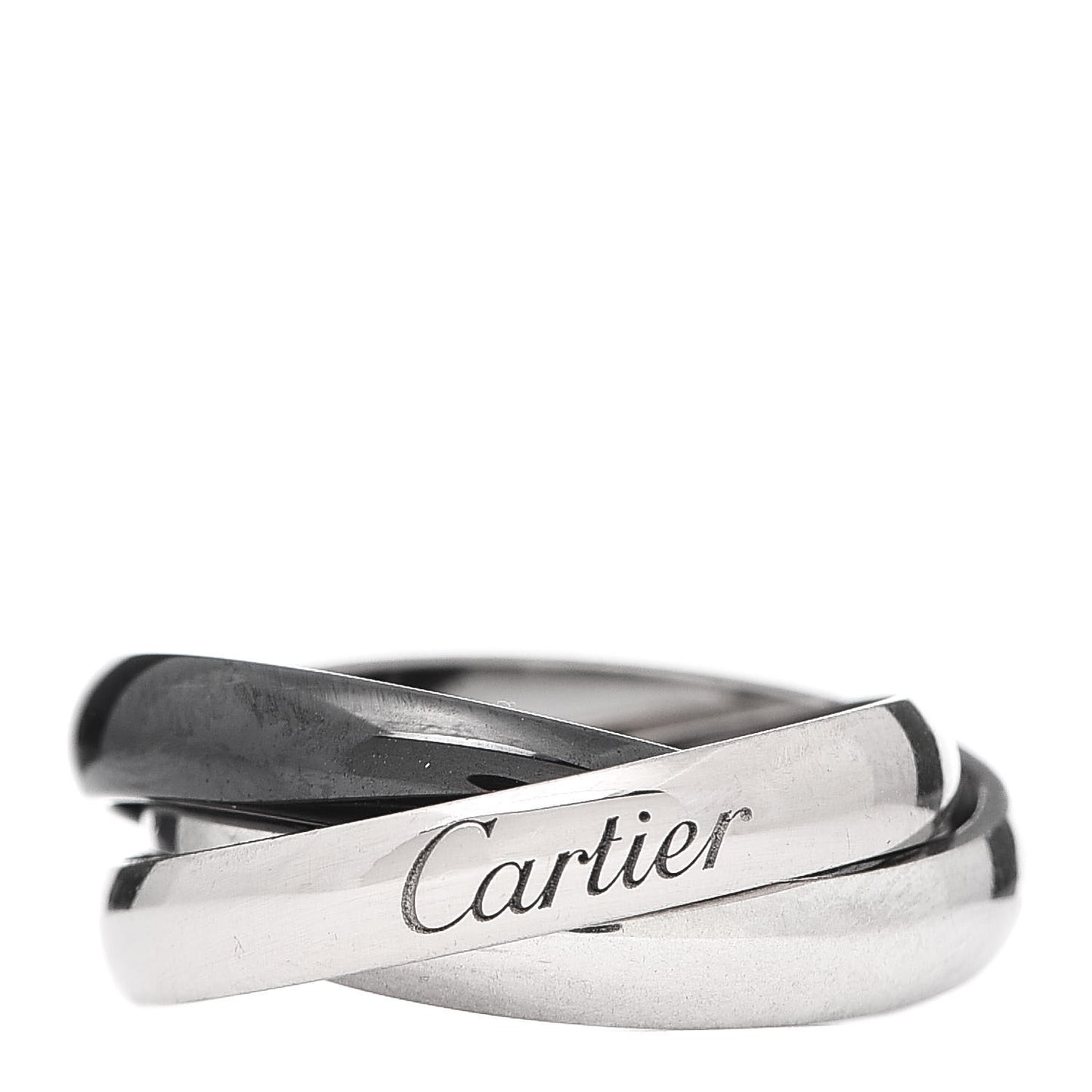 18K White Gold Palladium Black Ceramic Trinity Ring 50 5.25