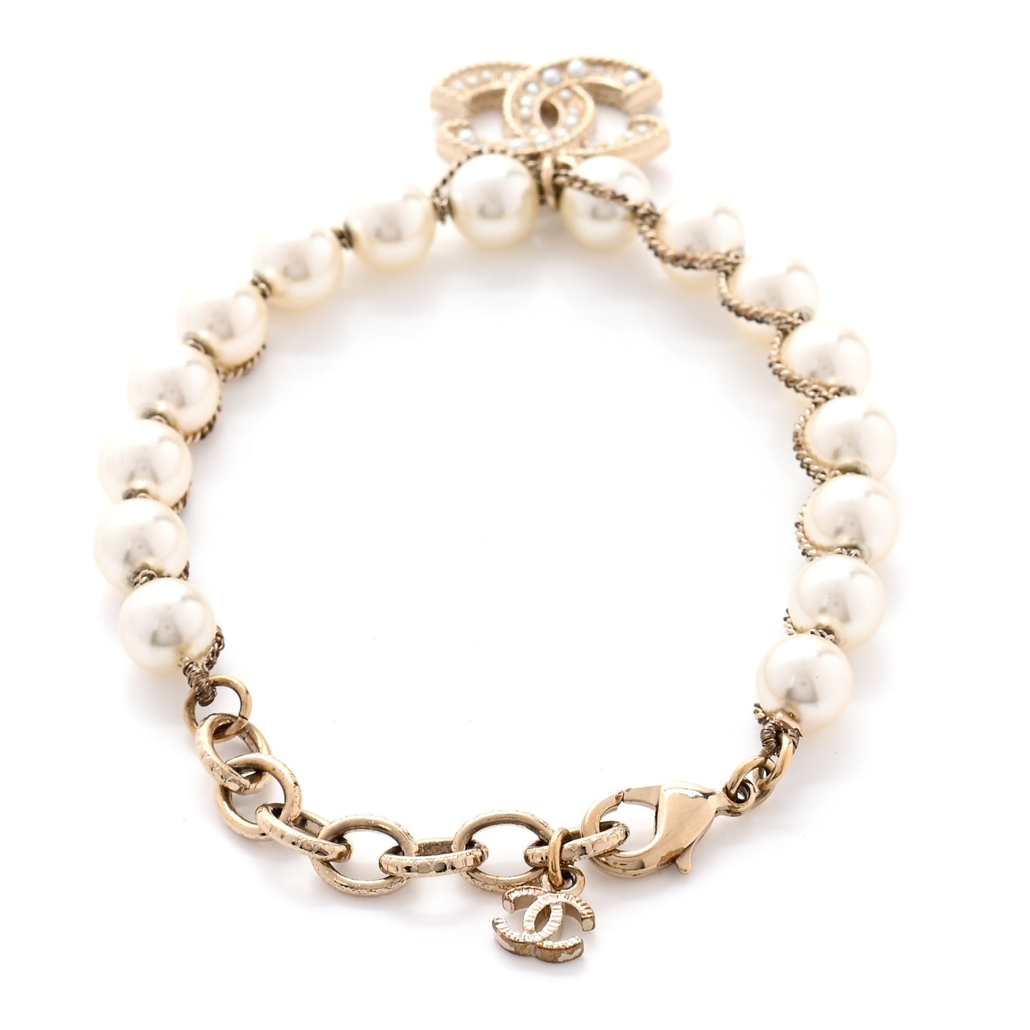Pearl Crystal CC Bracelet Gold