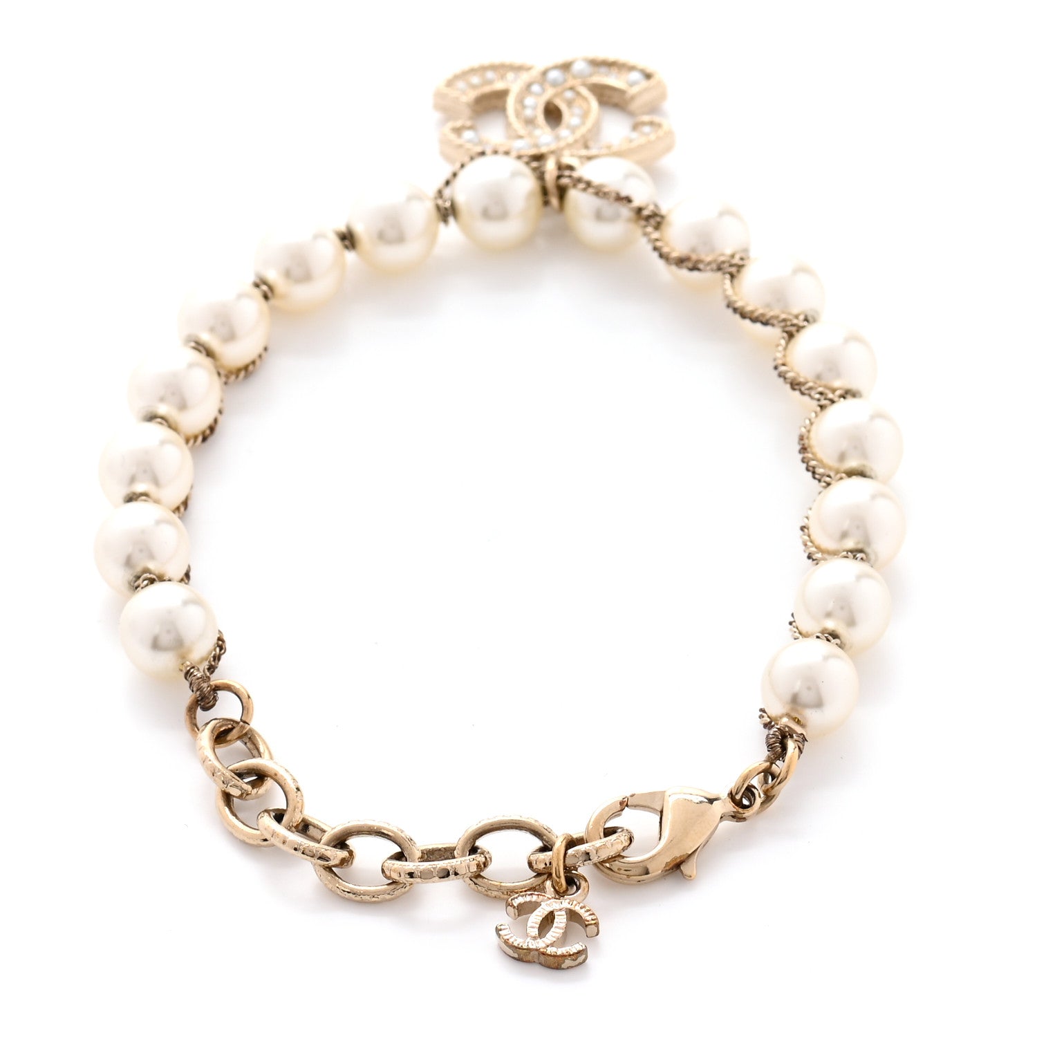 Chanel Pearl Crystal CC Bracelet Gold 3 of 4