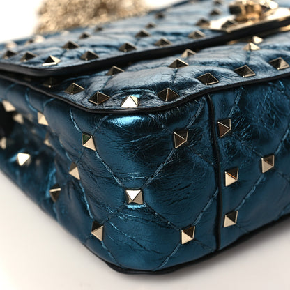 Valentino Garavani Metallic Wrinkled Lambskin Small Rockstud Spike Shoulder Bag Peacock 7 of 8