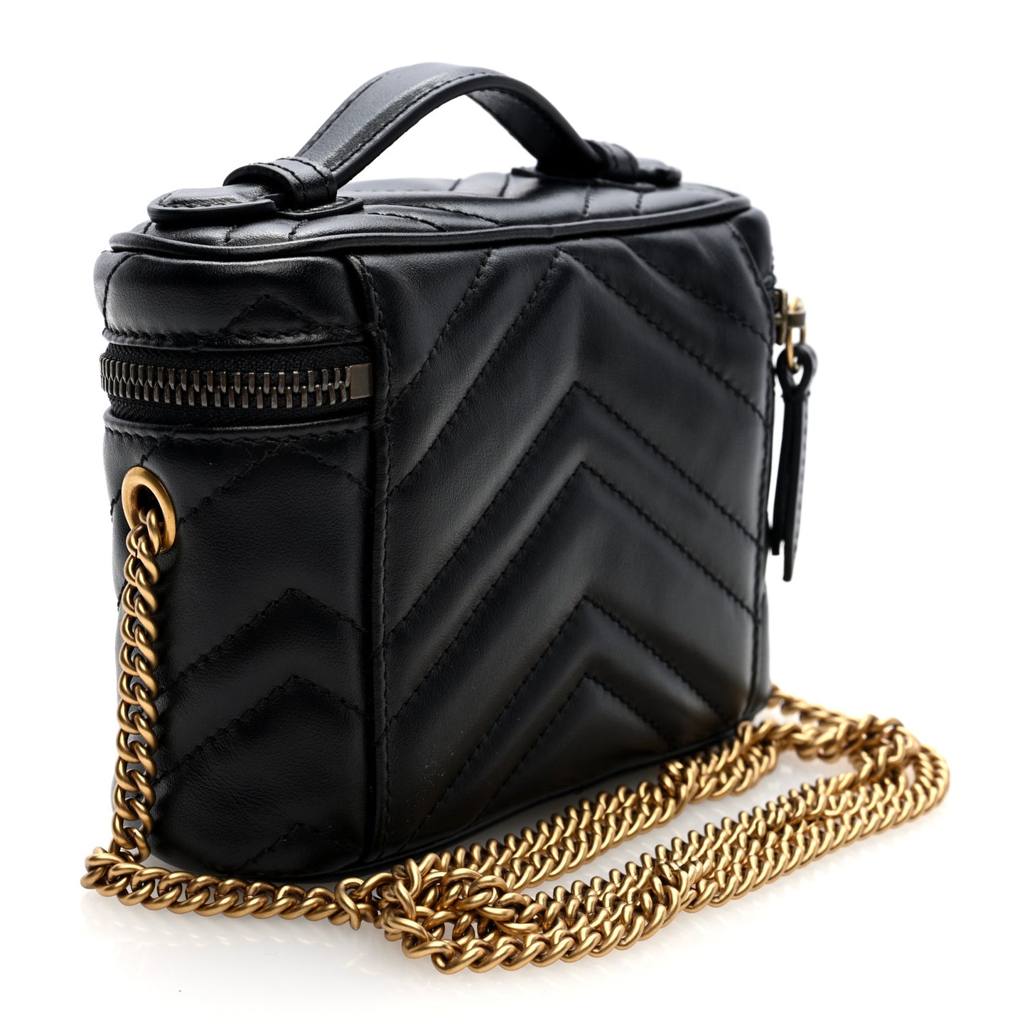 Calfskin Matelasse Chevron Mini GG Marmont Top Handle Bag Black