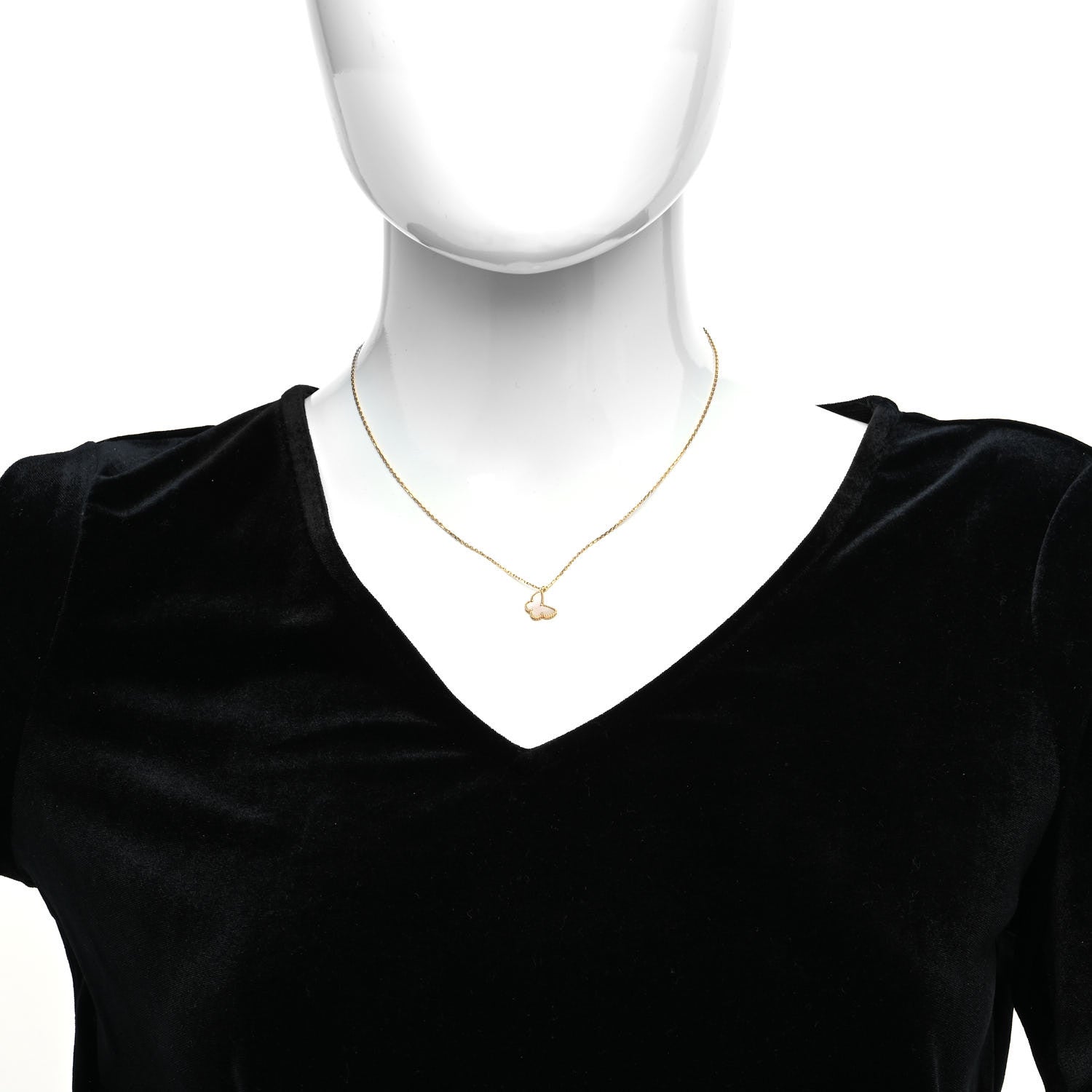 Van Cleef & Arpels 18K Yellow Gold Mother of Pearl Sweet Alhambra Butterfly Pendant Necklace 2 of 7
