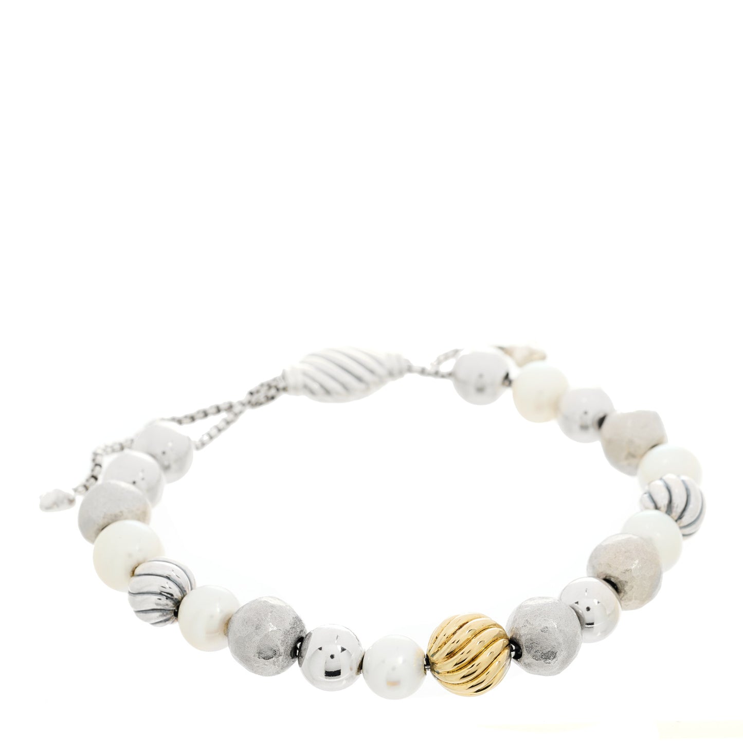 Sterling Silver 18K Yellow Gold Pearl Elements Bead Bracelet