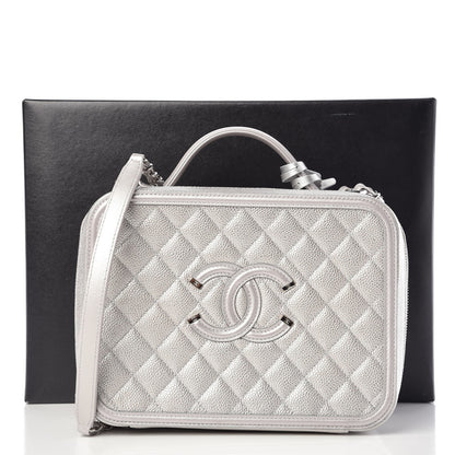 Chanel Metallic Caviar Quilted Large CC Filigree Vanity Case Silver 9 of 9