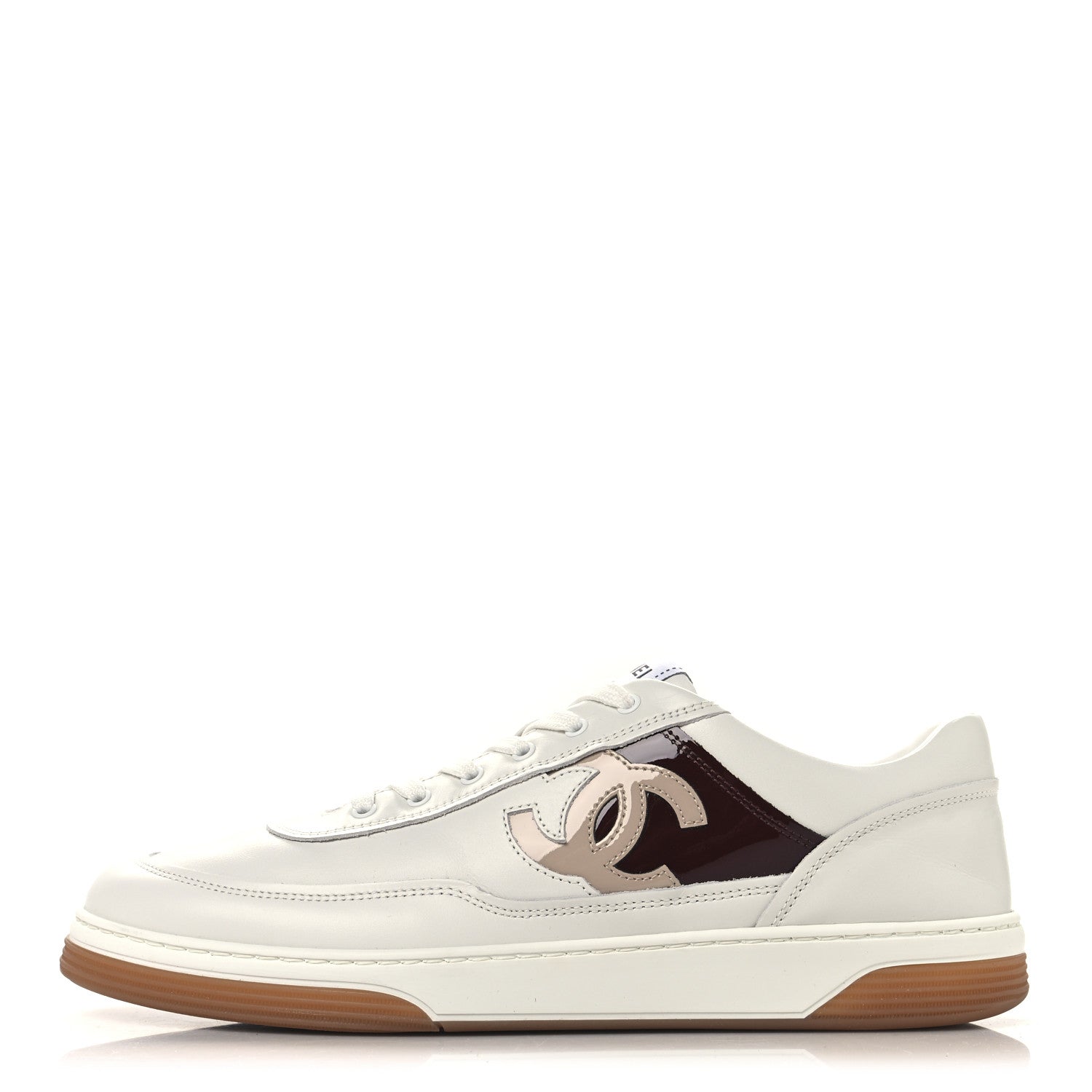 Chanel Calfskin Patent Womens CC Sneakers 41 White Burgundy Beige 1 of 9