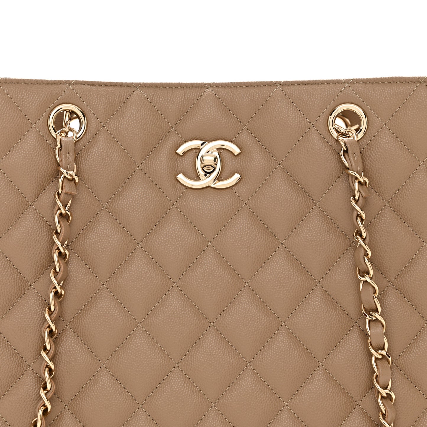 Calfskin Quilted Large Classic Shopping Tote Beige