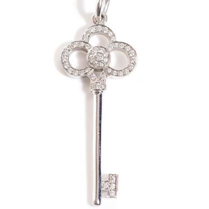 Tiffany Sterling Silver Diamond Crown Key Pendant Necklace 3 of 6