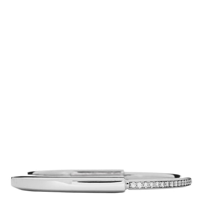 Tiffany 18K White Gold Diamond Lock Half Pave Bangle Bracelet 2 of 4